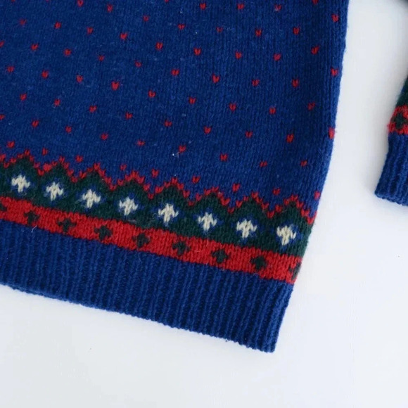 Vintage 90's Eddie Bauer Blue Wool Festive Gramacore Knit Crewneck Sweater  M - Picture 6 of 11